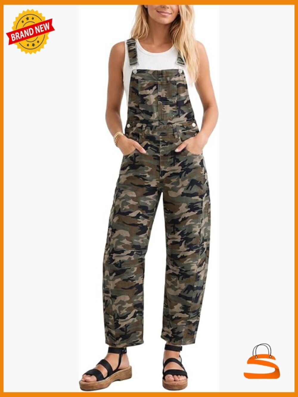 Denim Bib Overalls with Adjustable Straps, Wide Leg, Jumpsuit